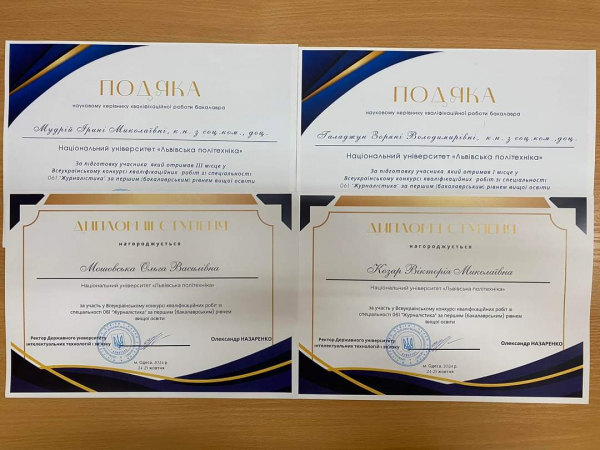 Дипломи переможців конкурсу