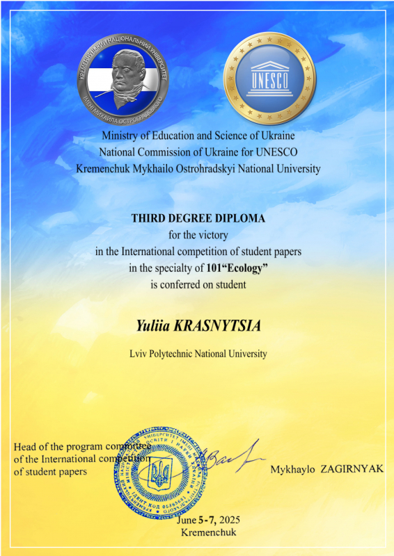 Диплом переможця конкурсу